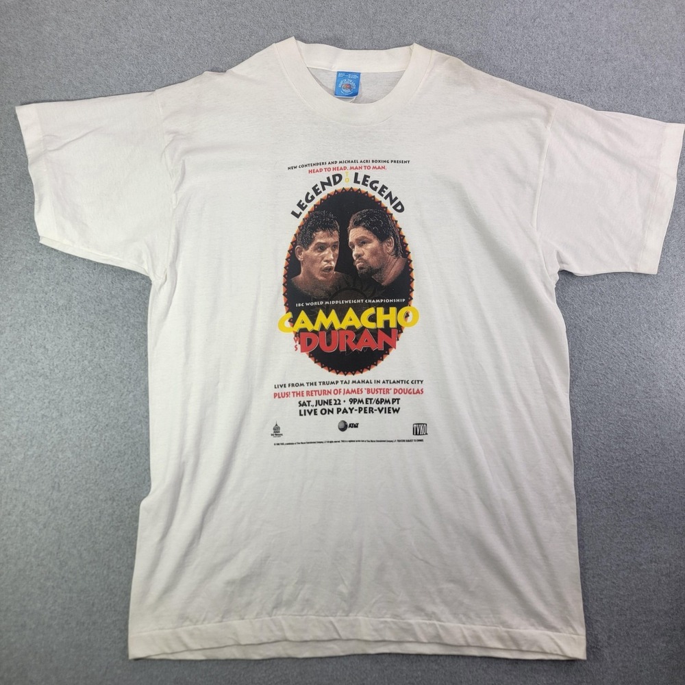 vintage Camacho VS Duran Shirt Mens XL White legend to legend Boxing PPV 1996